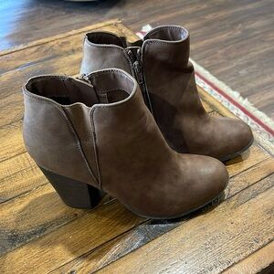 Fergalicious Light Brown leather ankle booties.